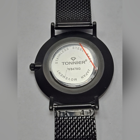 Mens Tonnier Black Stainless Steel Slim Watch Quartz New Battery Mesh Classic - Picture 9 of 9